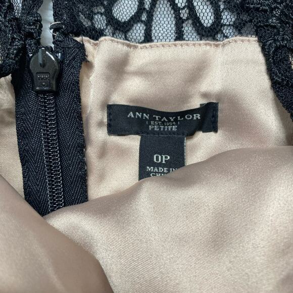 ANN TAYLOR Black Lace Crochet Cocktail Dress with Beige Underlay Size 0 Petite - Picture 4 of 8